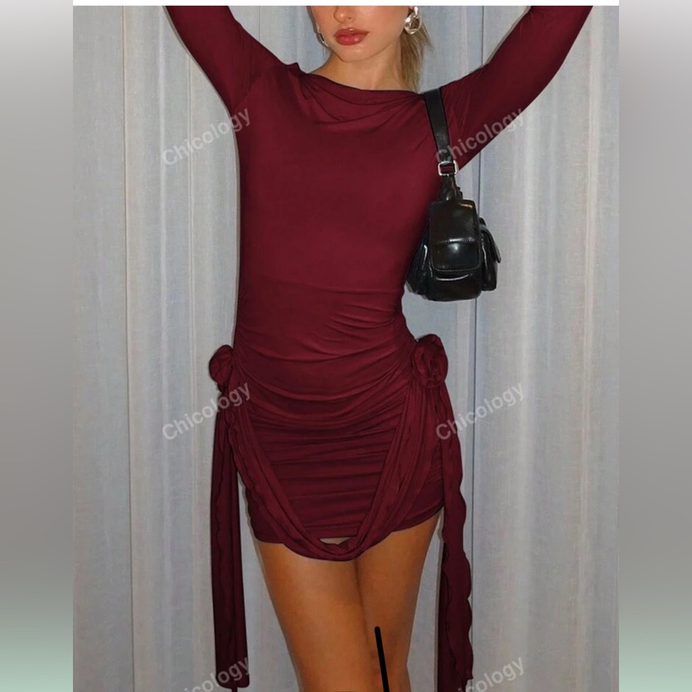 Burgundy Ruched Dress